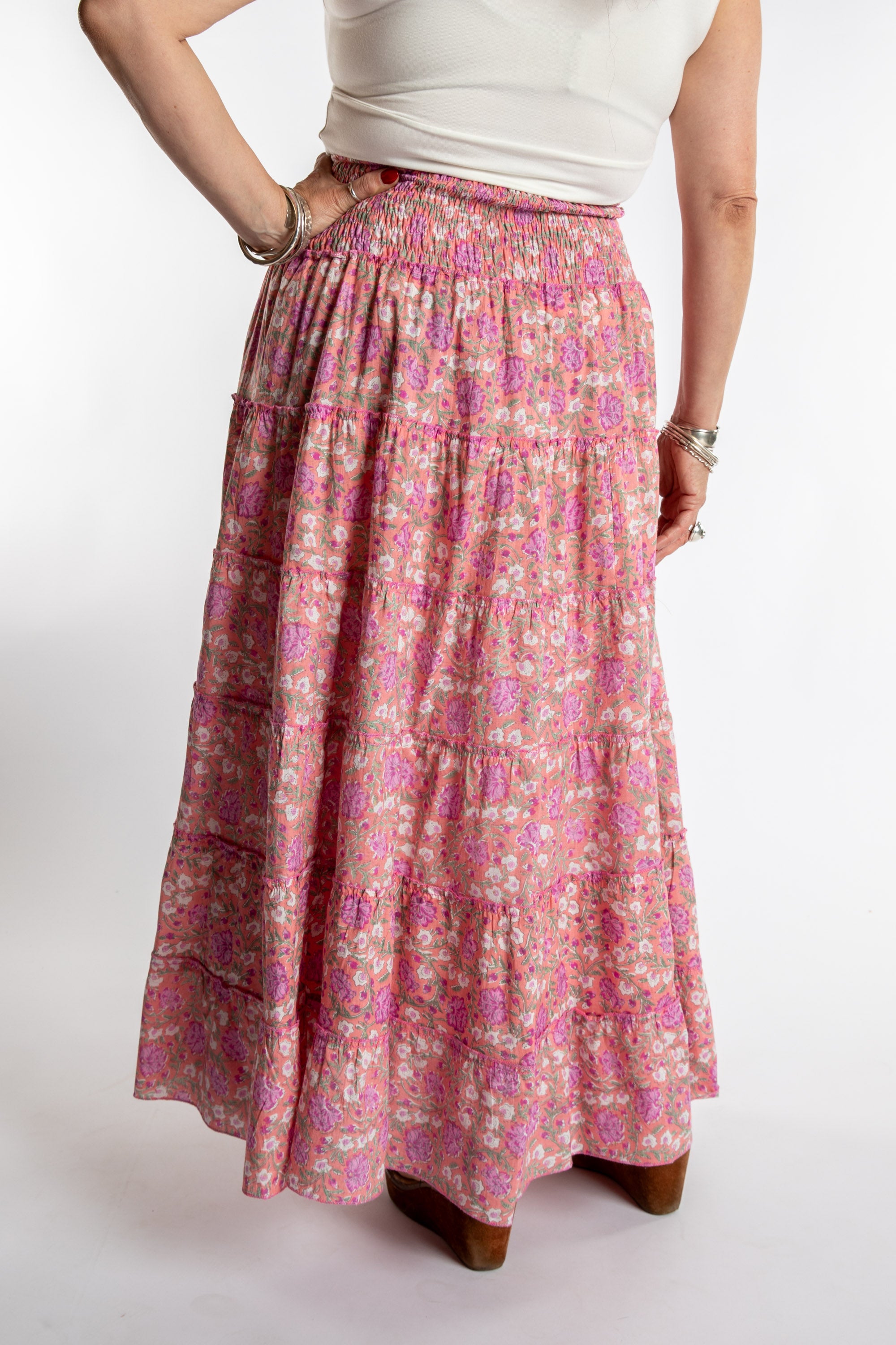 Indira Printed Cotton Prairie Skirt | Floral Maxi Skirt · Mexicali