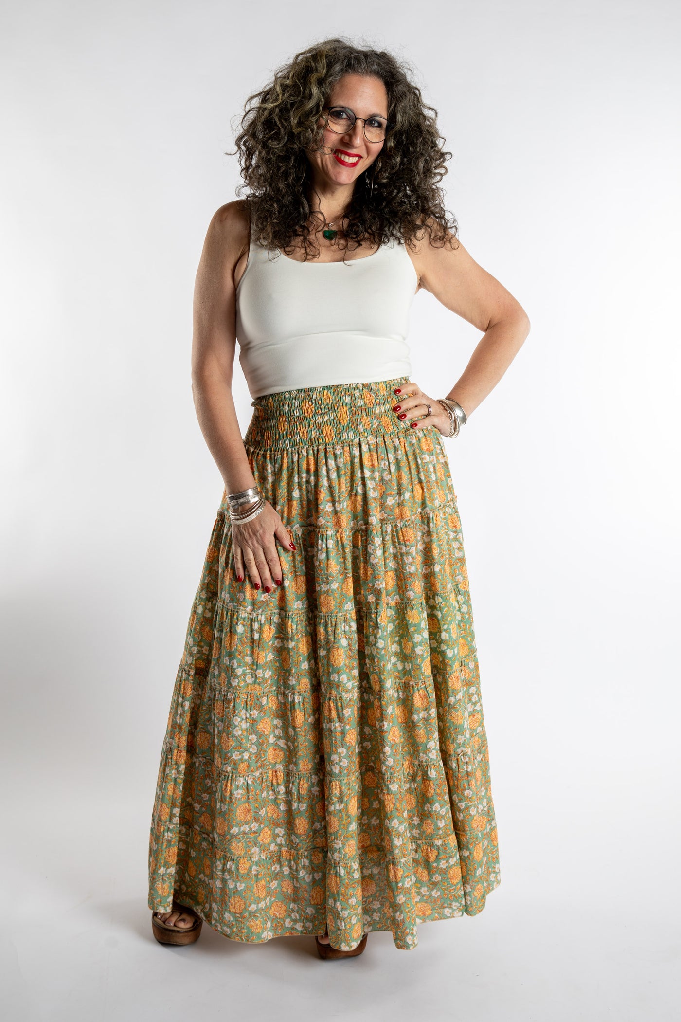 Indira Printed Cotton Prairie Skirt