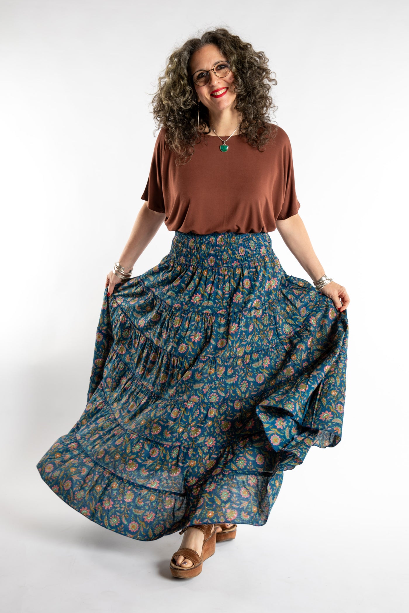 Indira Printed Cotton Prairie Skirt