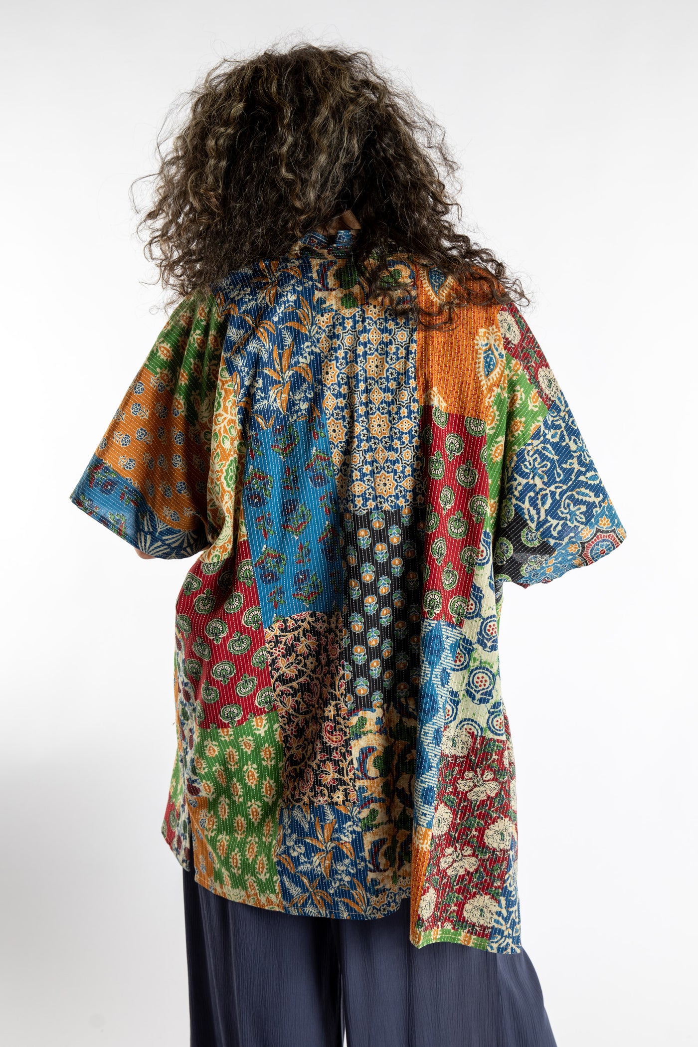 Susan is wearing the one size Kantha Kimono