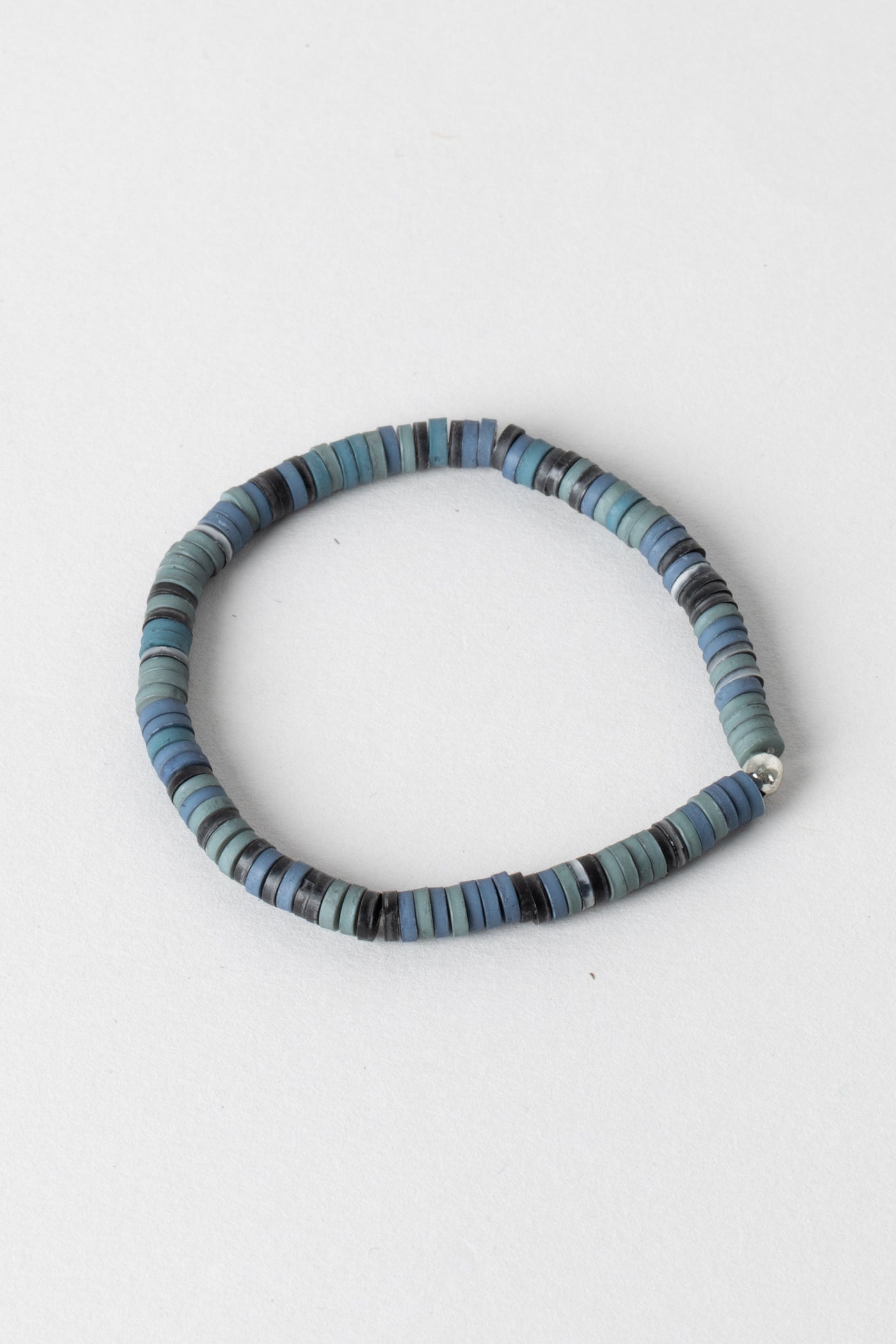 La Playa Stretchy Silver Beaded Bracelet in Turquoise