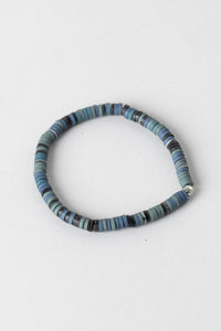 La Playa Stretchy Silver Beaded Bracelet in Turquoise