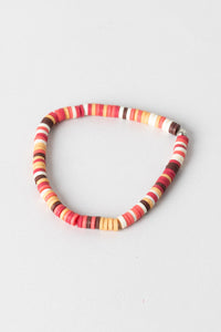 La Playa Stretchy Silver Beaded Bracelet in Coral