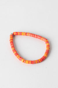 La Playa Stretchy Silver Beaded Bracelet in Red