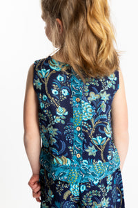 Louisa age 7 wearing size Small Sahana Contrast Hem Kids Top in navy floral print