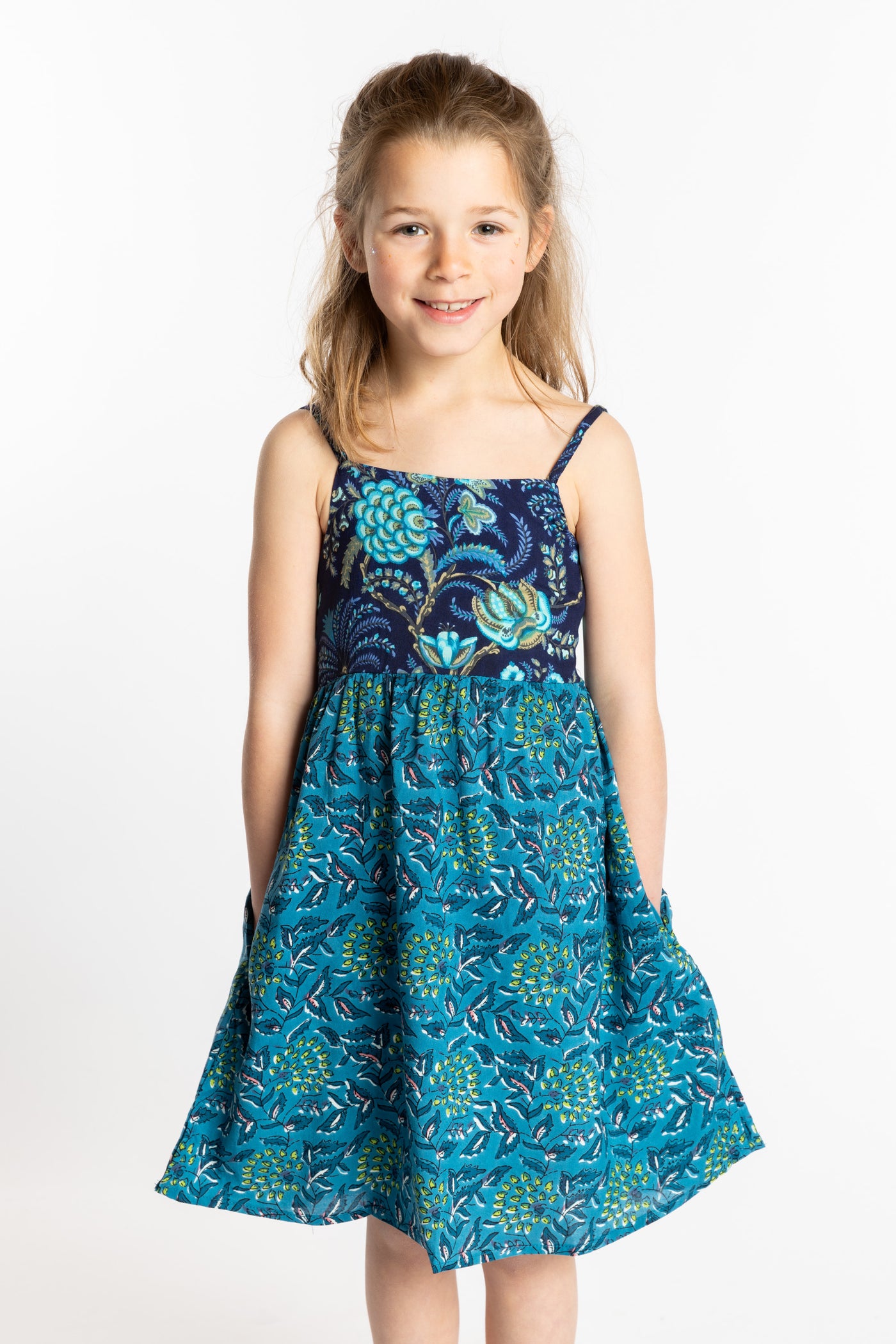 Flora Fusion Kids Dress | Floral Boho Kids Dress Teal / S Flora Fusion Kids Dress | Floral Boho Kids Dress Teal / S