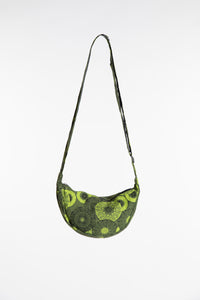 Green cotton crescent crossbody purse with colorful mandala patterns
