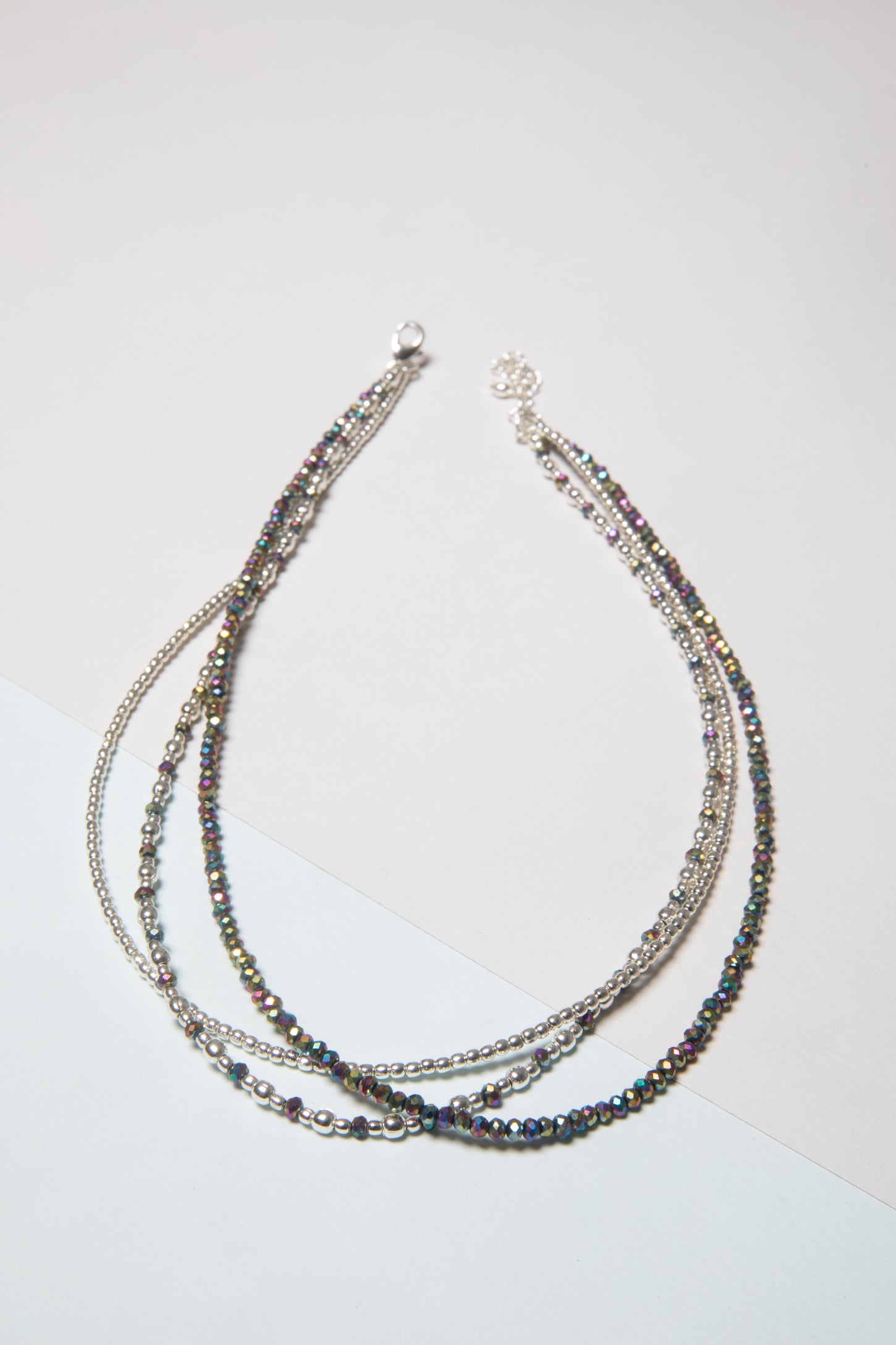 Metallic Glass Bead Layered Necklace