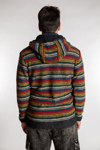 Topher is wearing the Large Mexicali Wool Hoodie Jacket in Multi Stripe