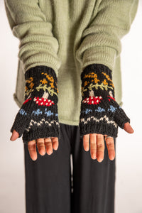 Mushroom Meadow Wool Fingerless Mittens