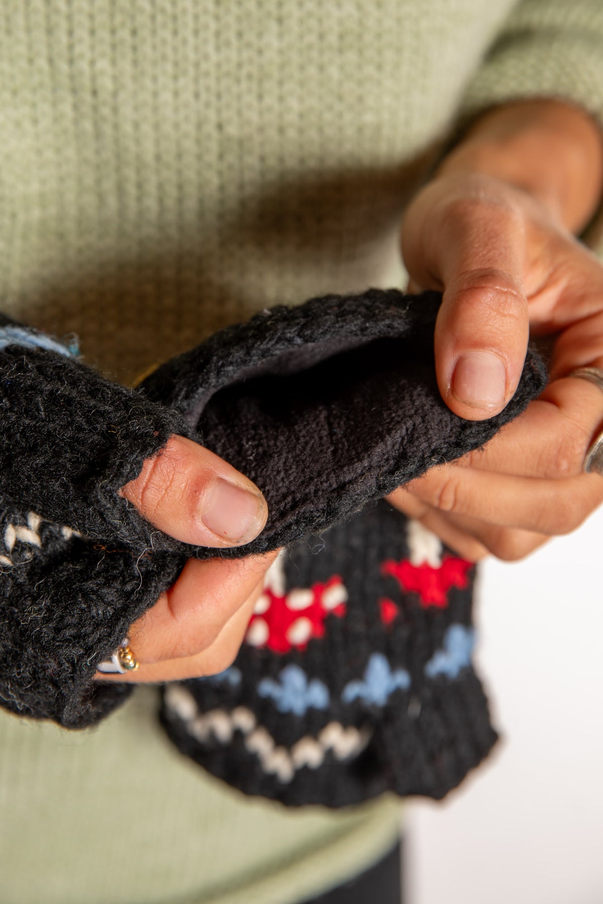 Mushroom Meadow Wool Fingerless Mittens
