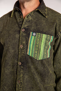 Topher is wearing the Green Niran Shirt Jacket in L/XL