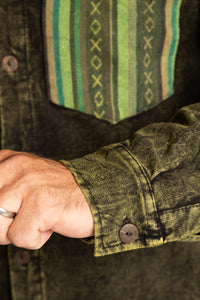 Topher is wearing the Green Niran Shirt Jacket in L/XL