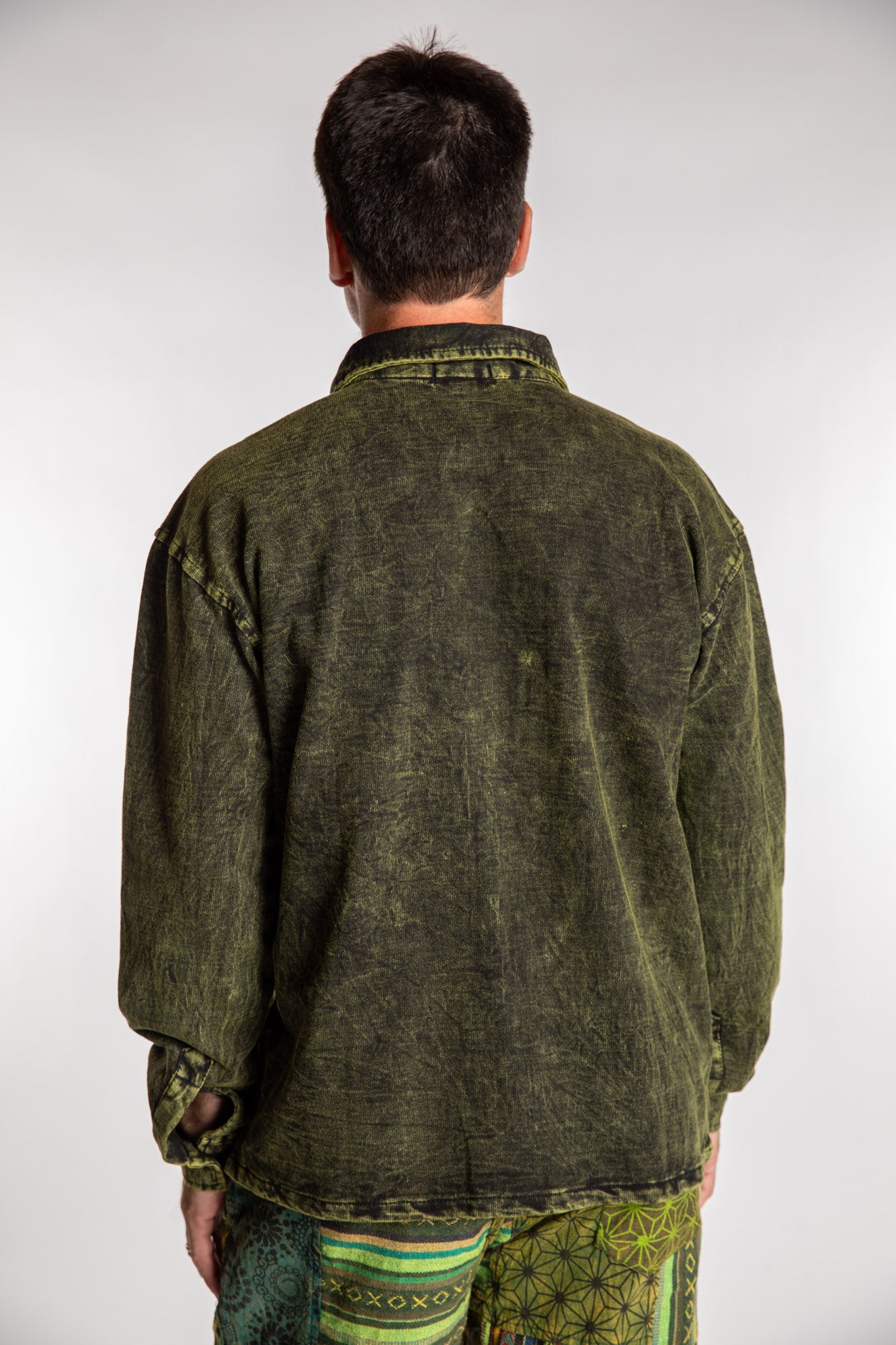 Topher is wearing the Green Niran Shirt Jacket in L/XL