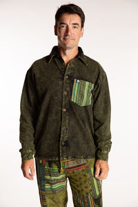 Topher is wearing the Green Niran Shirt Jacket in L/XL