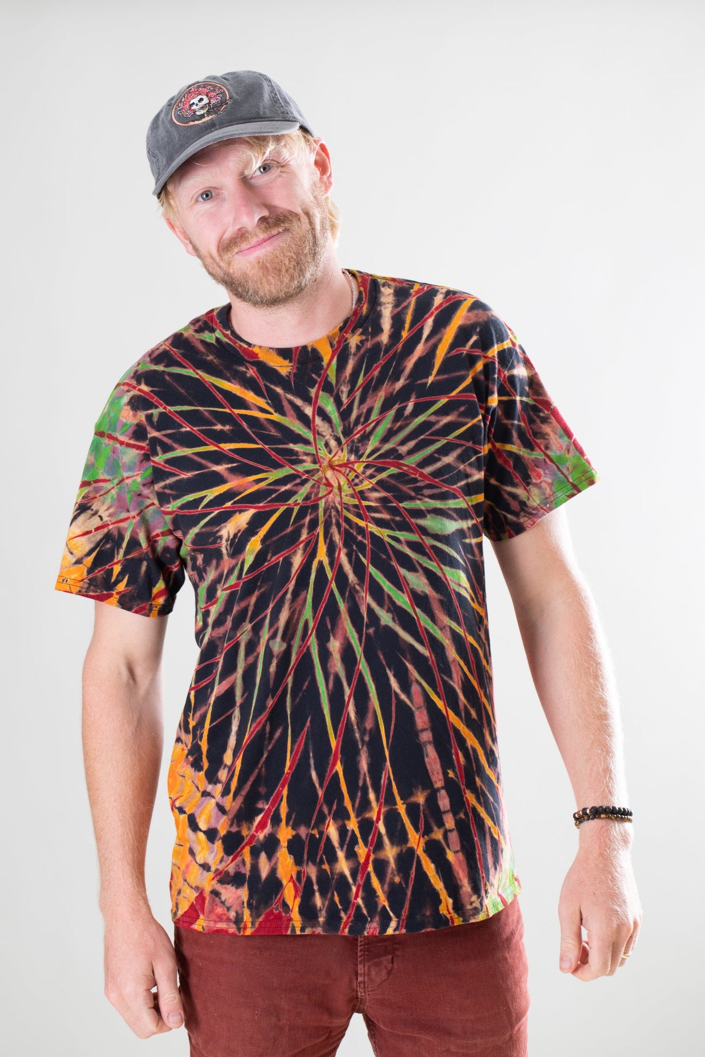 Chauncey is wearing size L oracle tie dye t shirt in rasta