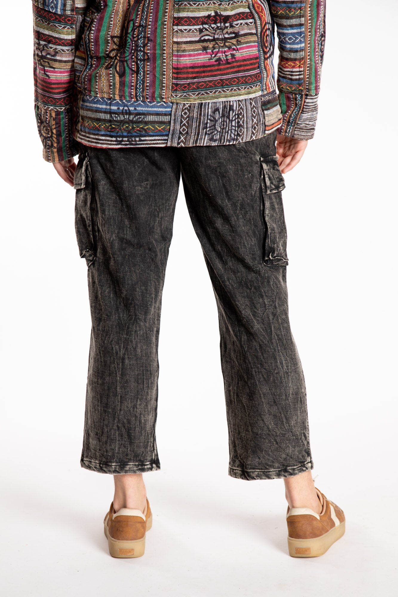 Emily is wearing the Black Pahar Stone Wash Cargo Pants in Small