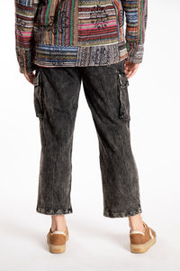 Emily is wearing the Black Pahar Stone Wash Cargo Pants in Small