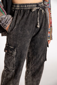 Emily is wearing the Black Pahar Stone Wash Cargo Pants in Small