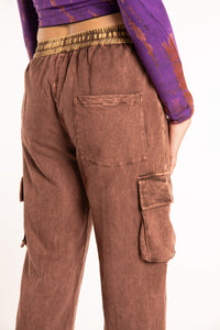 Emily is wearing the Brown Pahar Stone Wash Cargo Pants in Small