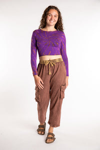Emily is wearing the Brown Pahar Stone Wash Cargo Pants in Small