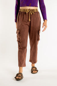 Emily is wearing the Brown Pahar Stone Wash Cargo Pants in Small