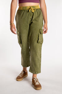 Emily is wearing the Green Pahar Stone Wash Cargo Pants in Small