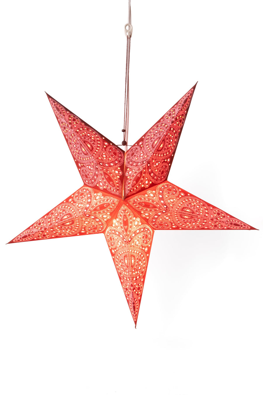Red paper star lantern in alia - maroon. Light kit sold separately.