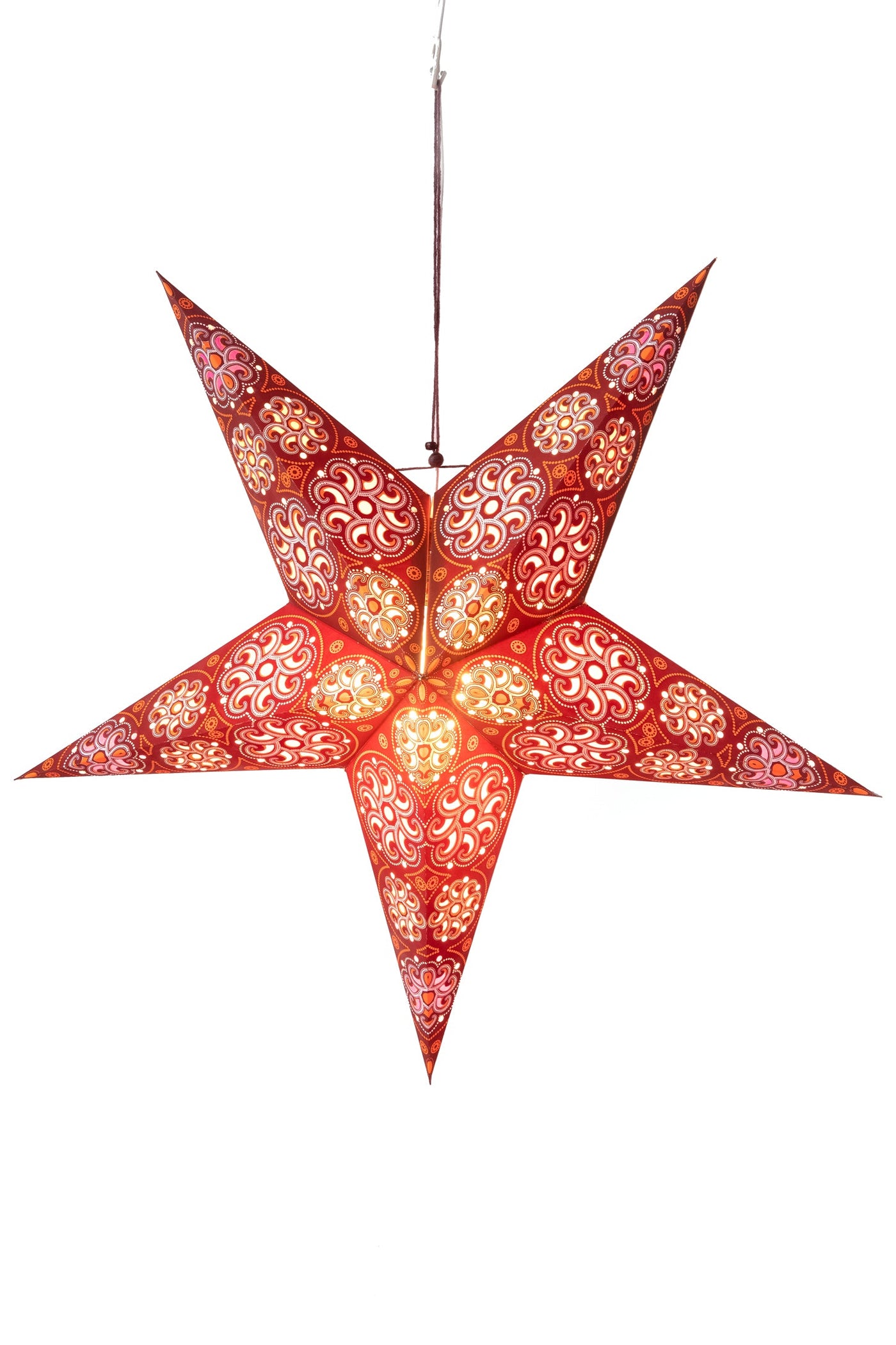 Red paper star lantern in cyclone - brown