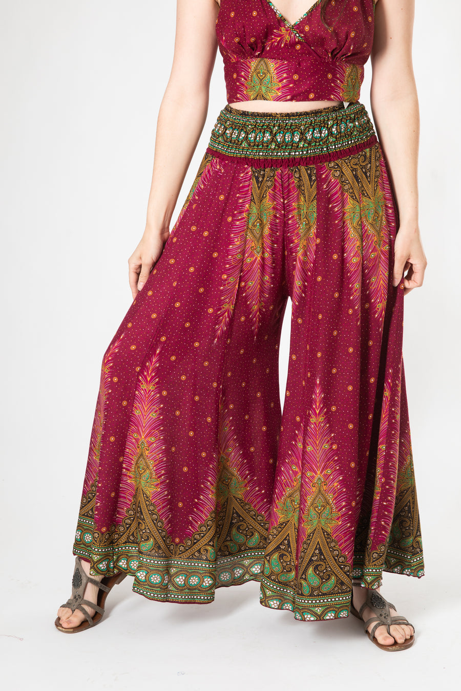 Peacock Feather Flare Pants