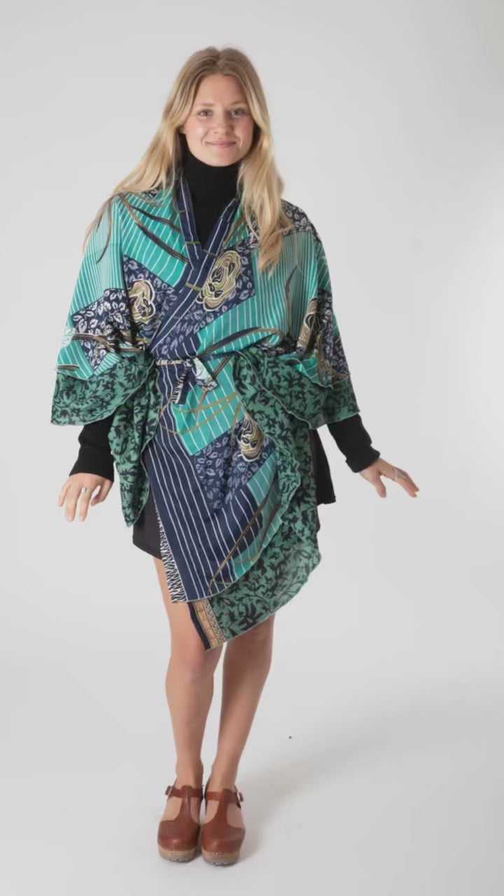 WRAP-SAK by BARRY パイル地 総柄 半袖　T 70s サイケ Magic Wrap Skirt Styling ✨ Boho Shrug Cardigan · Mexicali Blues