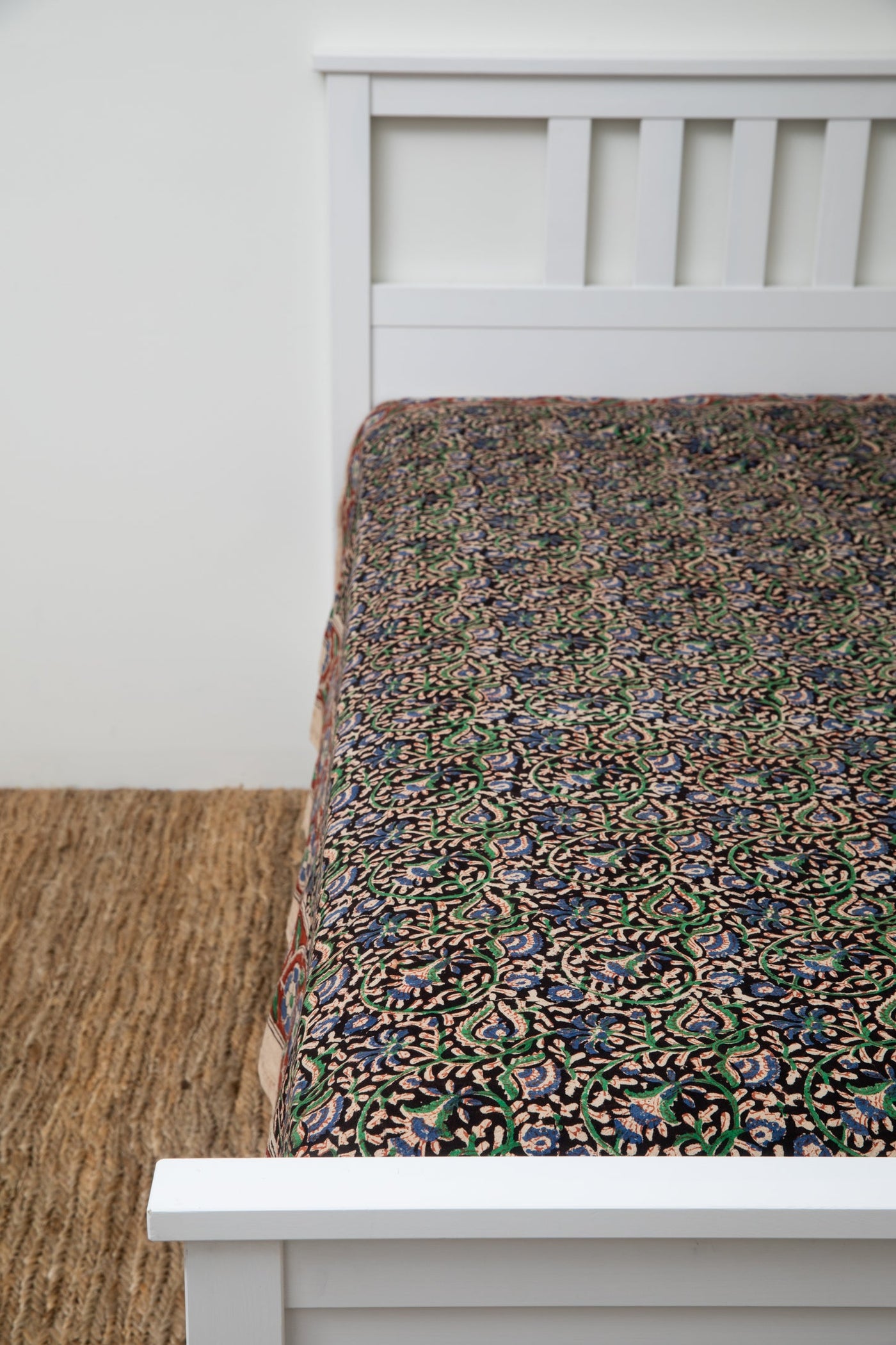 Block print tapestry in midnight vines