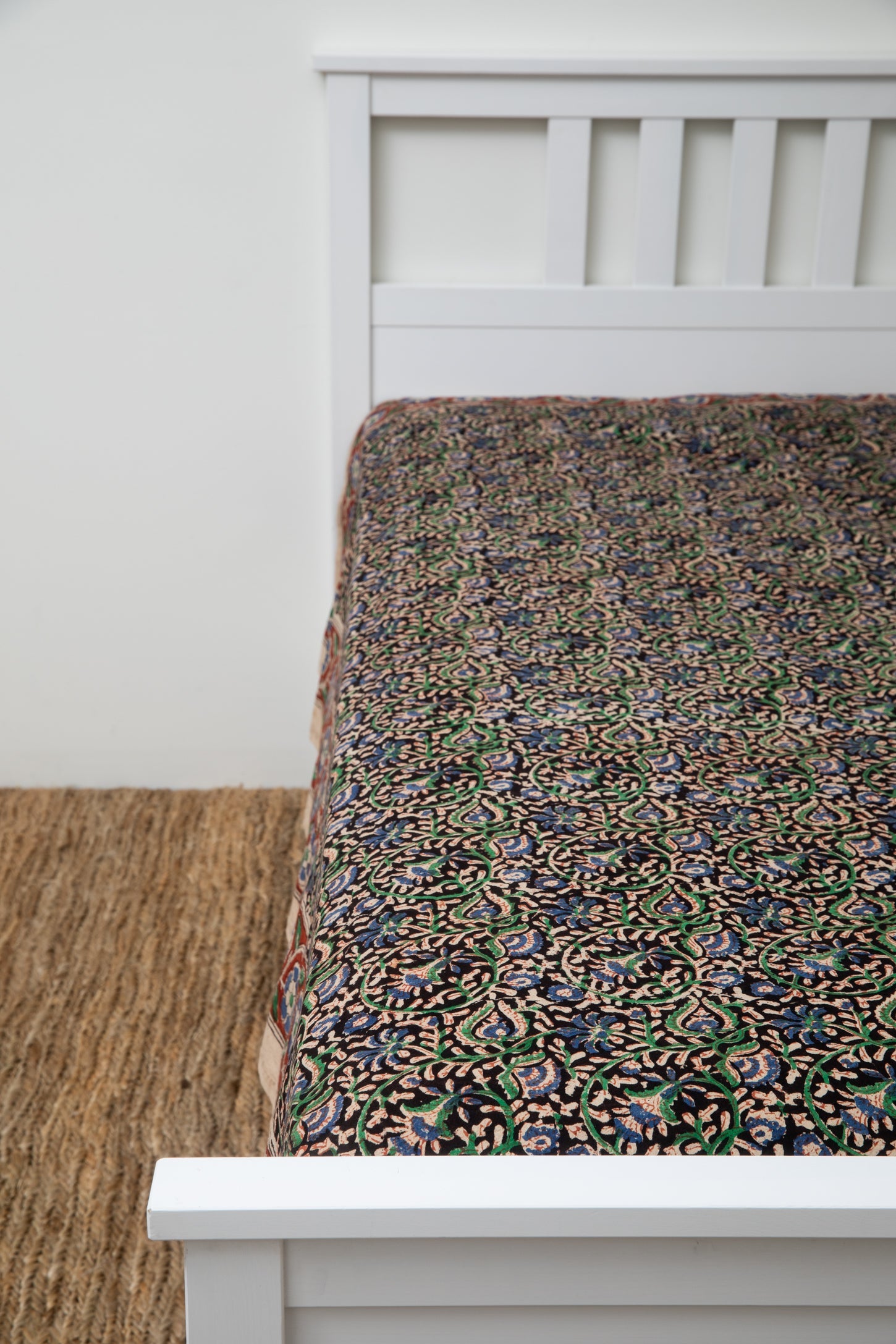 Block print tapestry in midnight vines