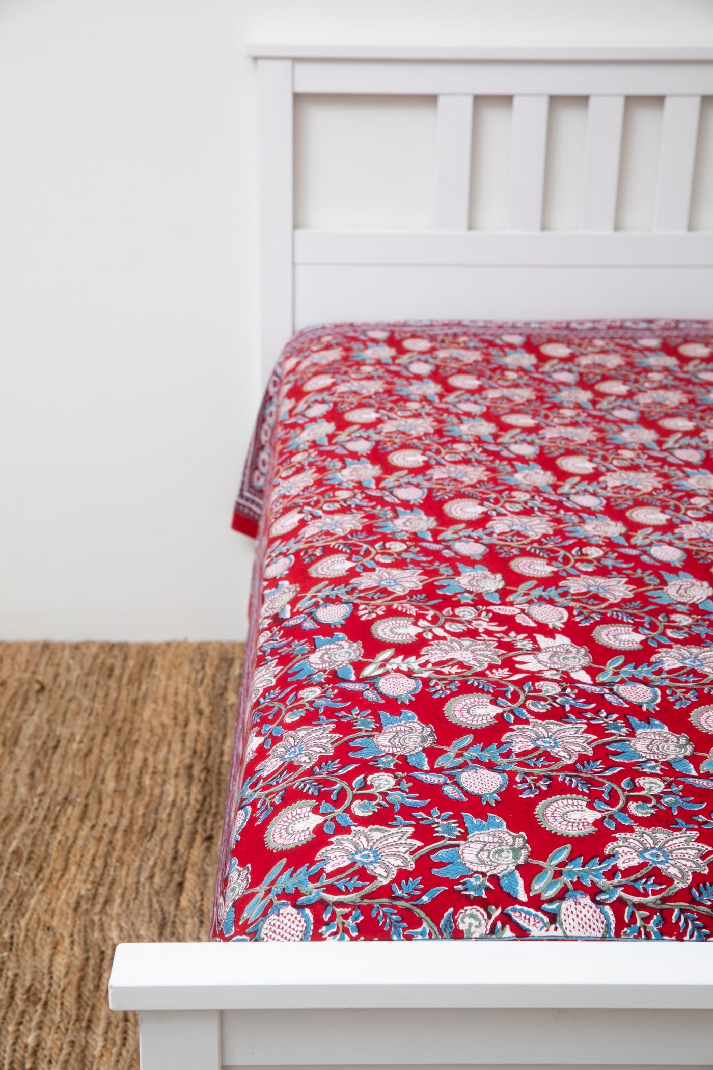 Block print tapestry in ruby reverie