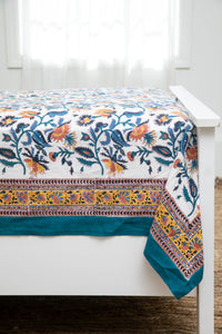 Bohemian block print tapestry in Trailing Opulence, displayed as a bedspread
