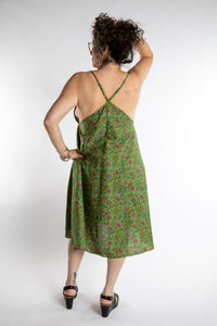 Susan is wearing the one size Puri Printed Cotton Dress in Green 