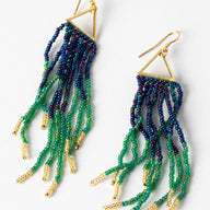 Rainbow Trinity Beaded Fringe Earrings