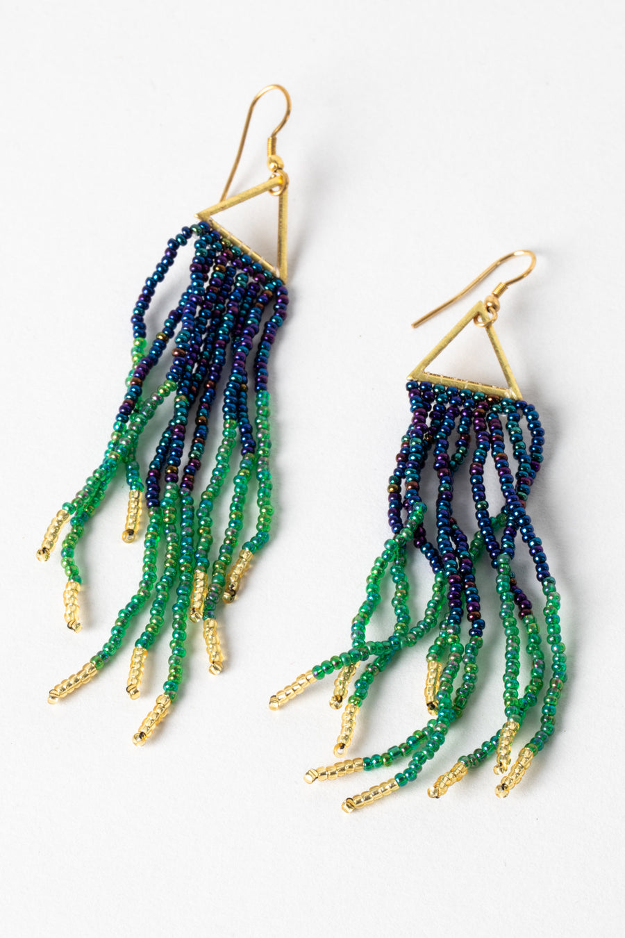 Rainbow Trinity Beaded Fringe Earrings