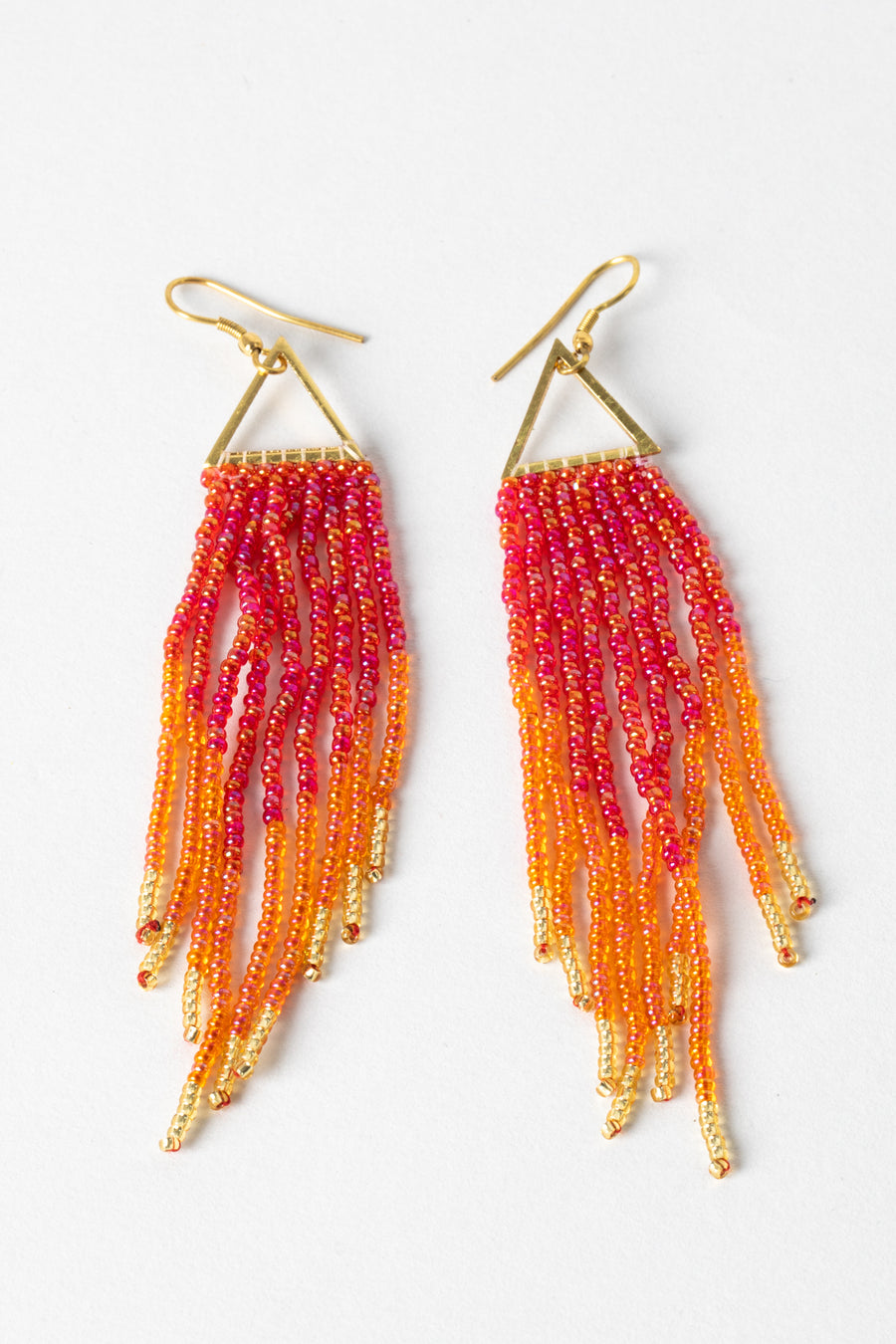 Rainbow Trinity Beaded Fringe Earrings