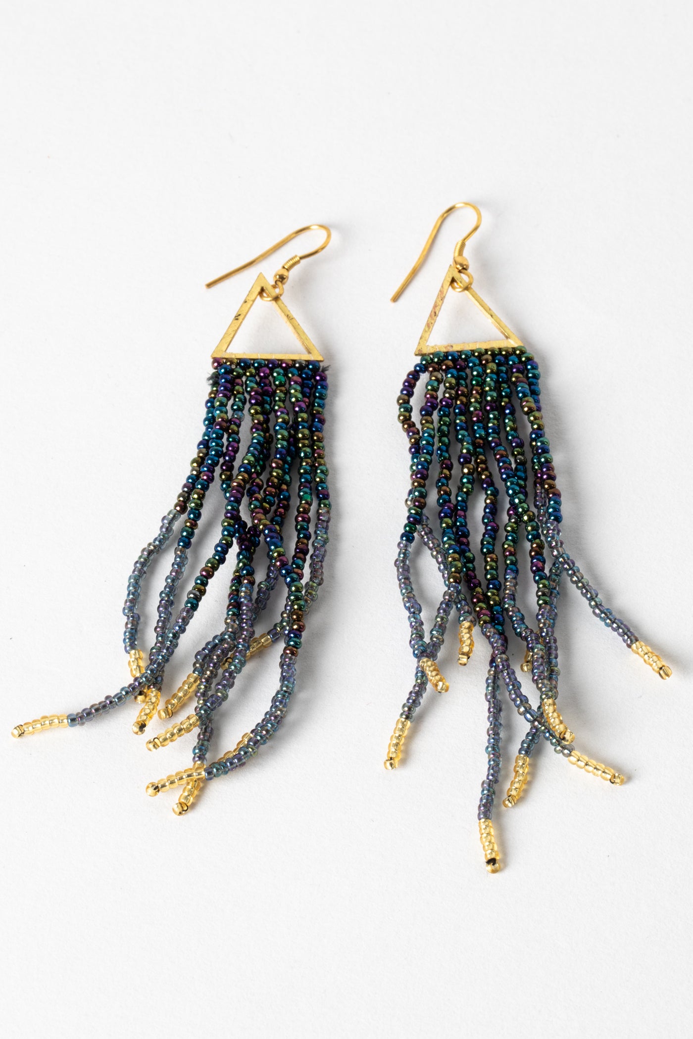 Rainbow Trinity Beaded Fringe Earrings
