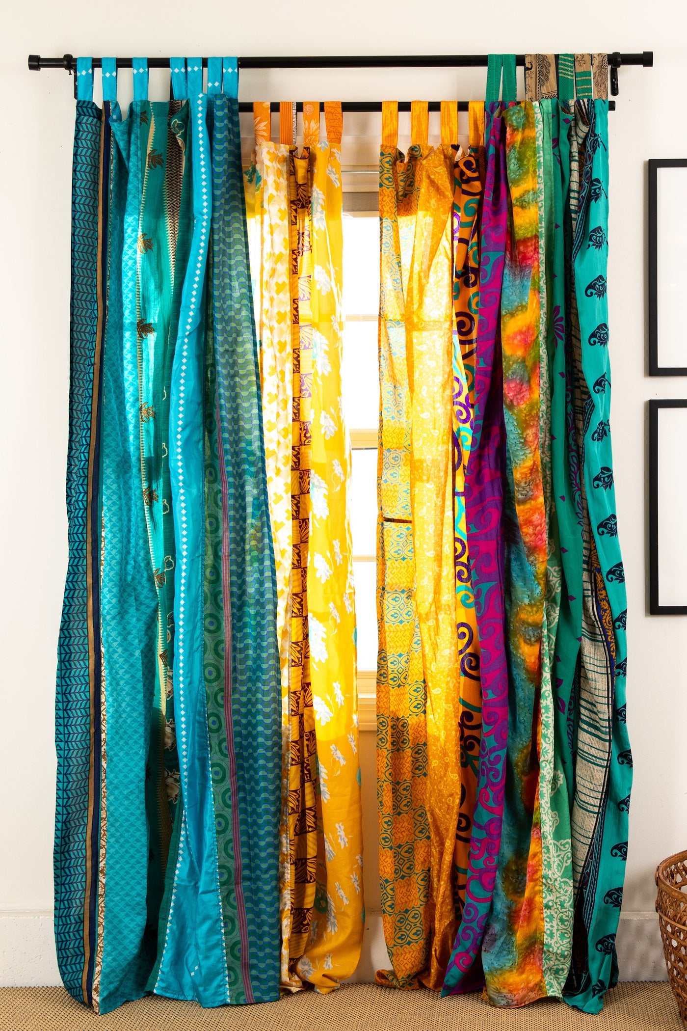 Recycled silk curtains in morning dew and fire on the mountain