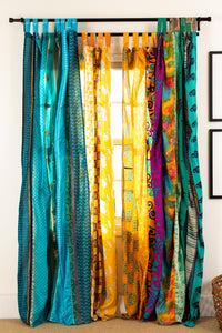 Recycled silk curtains in morning dew and fire on the mountain