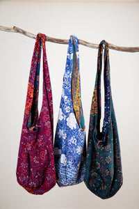 Reversible Block Print Bag in Cornflower Blue and Autumn Garden