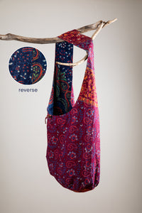 Reversible Block Print Bag in Golden Lotus and Blue Tropical Floral