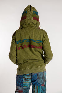 Emily is wearing the Olive Sathi Stripe ZIp Hoodie in Small