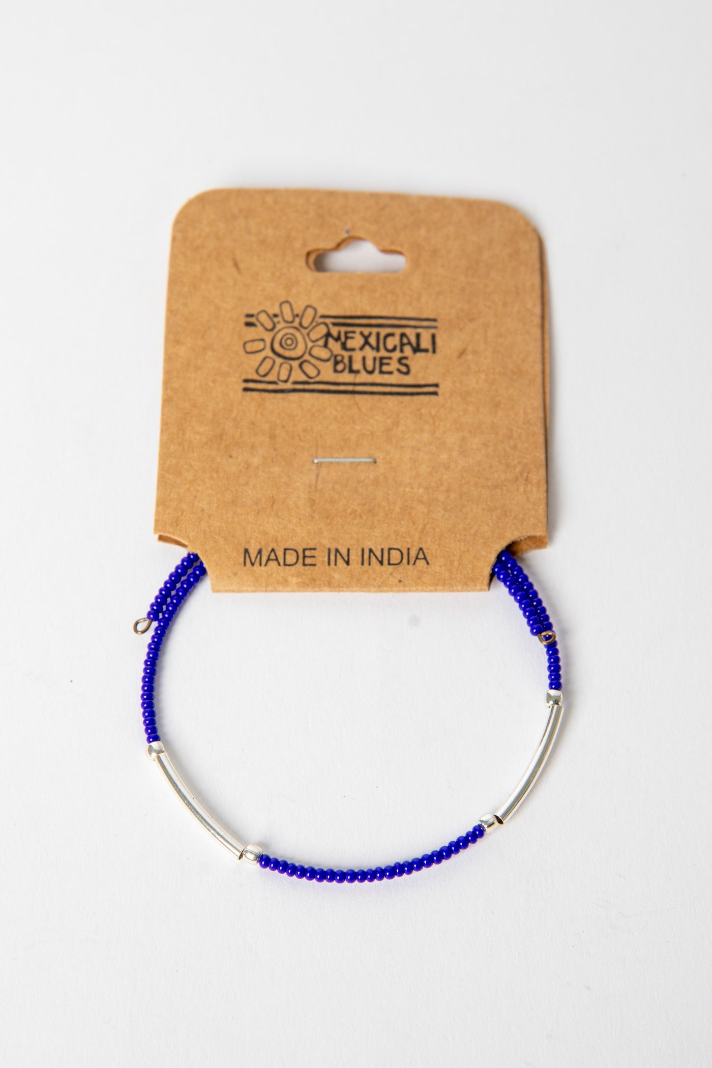 blue seed bead wrap bracelet with silver accents