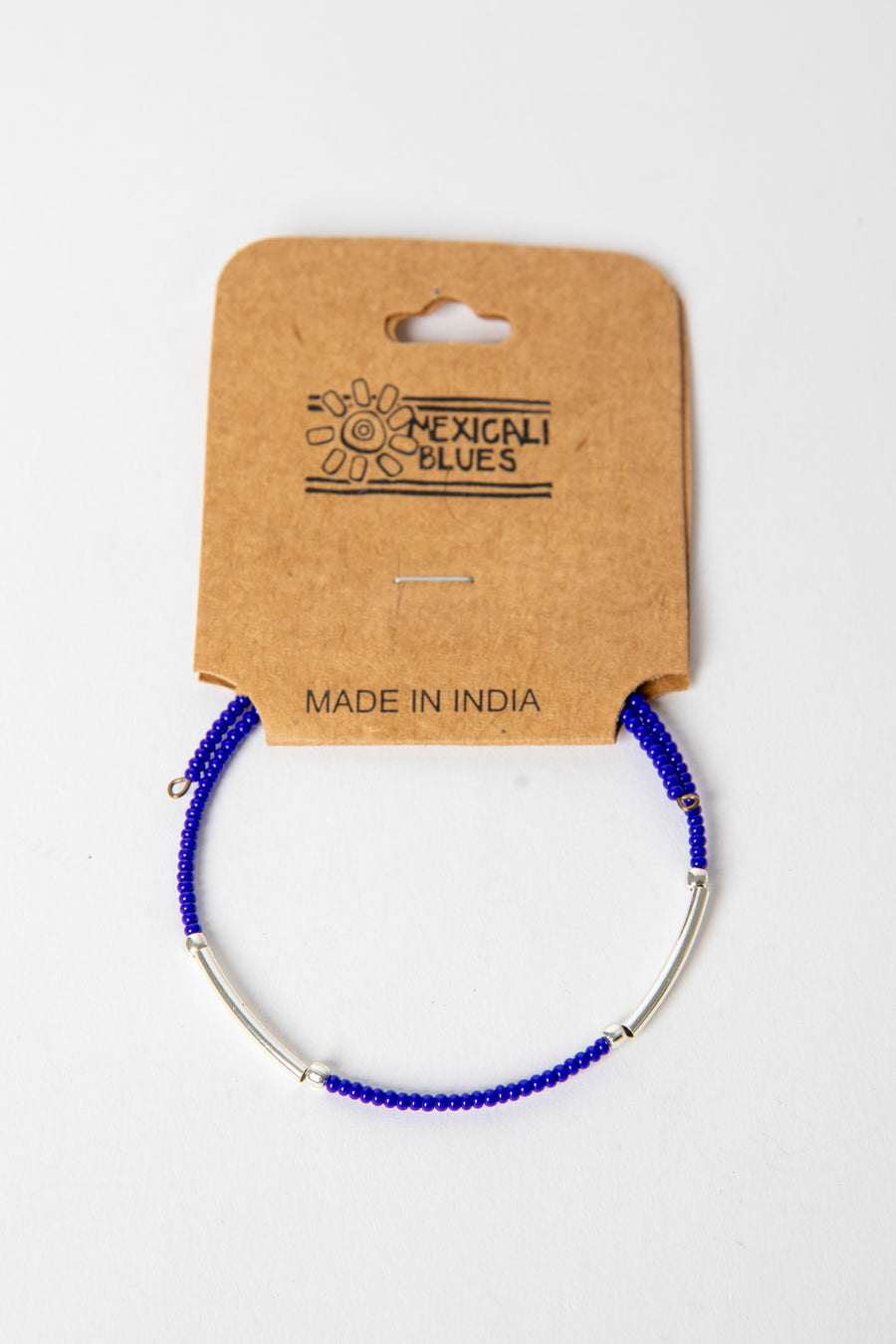 blue seed bead wrap bracelet with silver accents