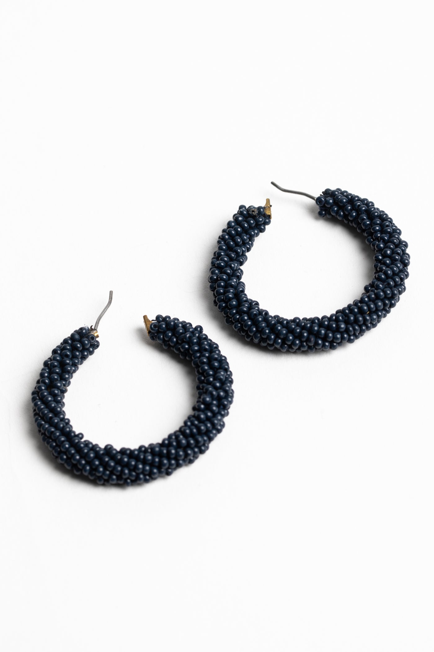 navy seed beaded hoop earrings lightweight boho jewelry
