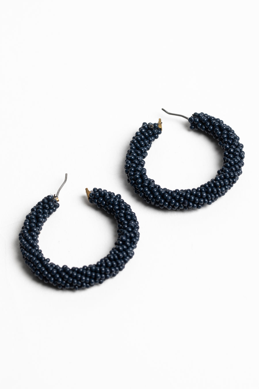 navy seed beaded hoop earrings lightweight boho jewelry