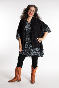 Susan is wearing the Shivani Tonal Cotton Tunic in Black